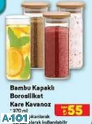 BAMBU KAPAKLI BOROSİLİKAT KARE KAVANOZ 370 ML